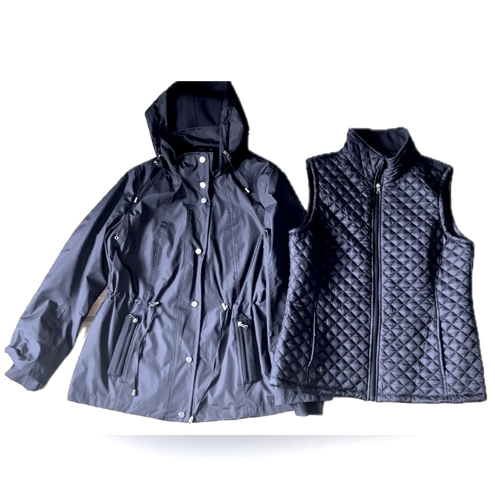 Liverpool Navy Blue Jacket Button-in Quilted Vest and Removable Hood - Women’s L